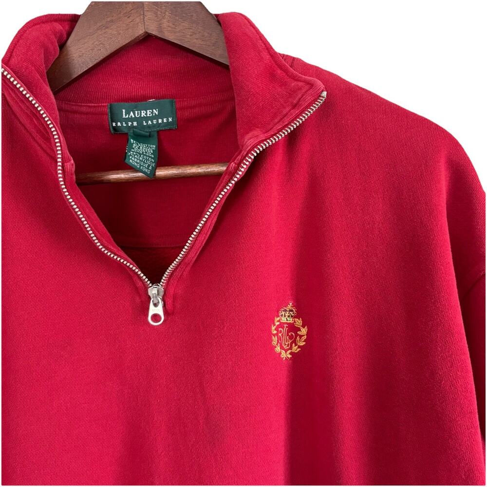 Lauren Ralph Lauren Red 1/4 Zip Sweatshirt Crest Logo Women’s Size Large *READ*